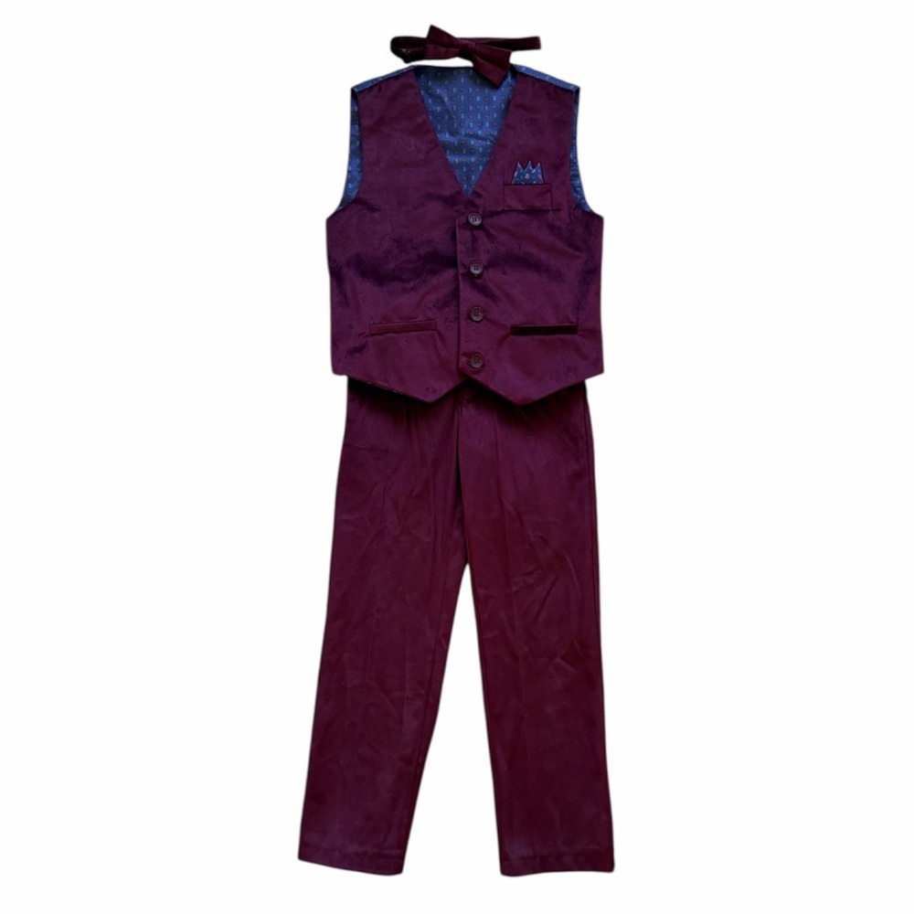 ISAAC MIZRAHI Red Burgundy Vest, Pants and Bow Tie